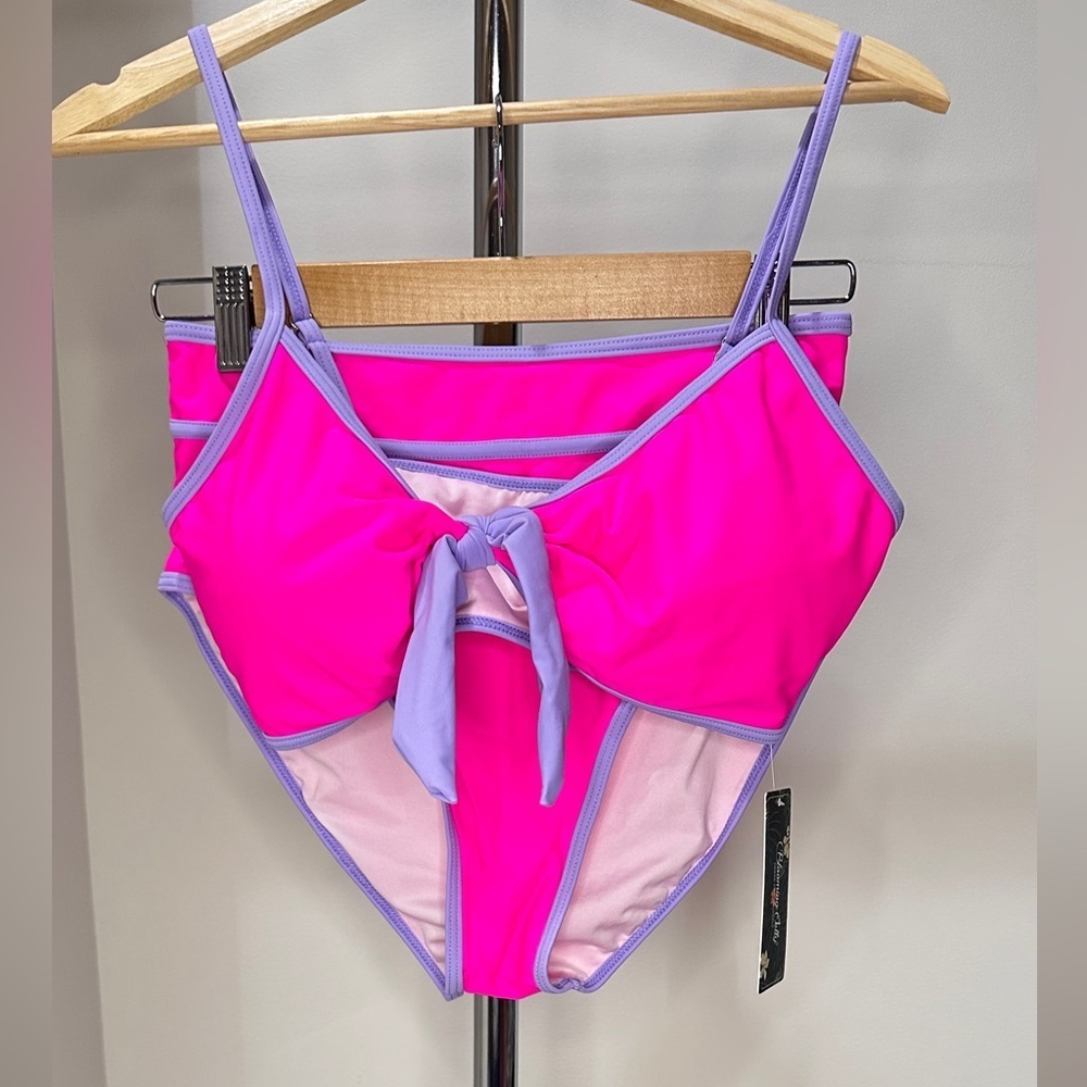 Vibrant Pink and Purple Bikini with Sporty Design, Size Small